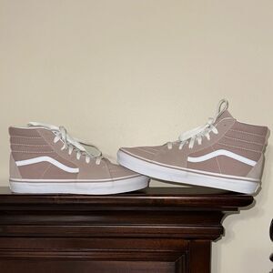 VANS 7 Taupe White Atmosphere High Top Suede Leather Canvas Sneakers